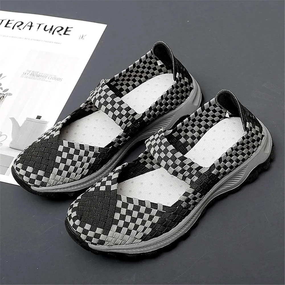 GOSPT Women's Elastic Woven Walking Shoes Mary Jane Flats Slip on Sneakers