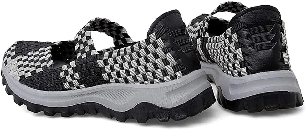 GOSPT Women's Elastic Woven Walking Shoes Mary Jane Flats Slip on Sneakers