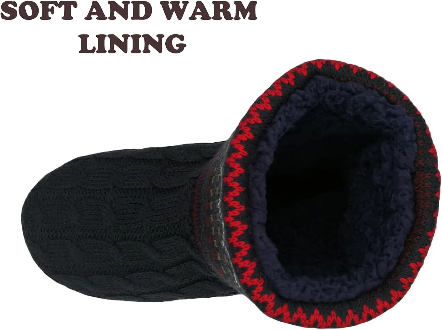 GPOS Knit Rock Wool Warm Men Indoor Pull on Cozy Memory Foam Slipper Boots Soft Rubber Sole