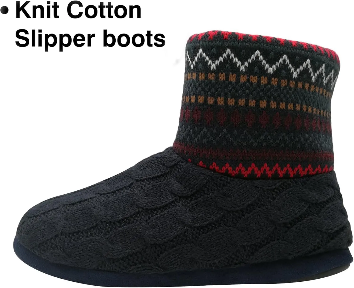 GPOS Knit Rock Wool Warm Men Indoor Pull on Cozy Memory Foam Slipper Boots Soft Rubber Sole