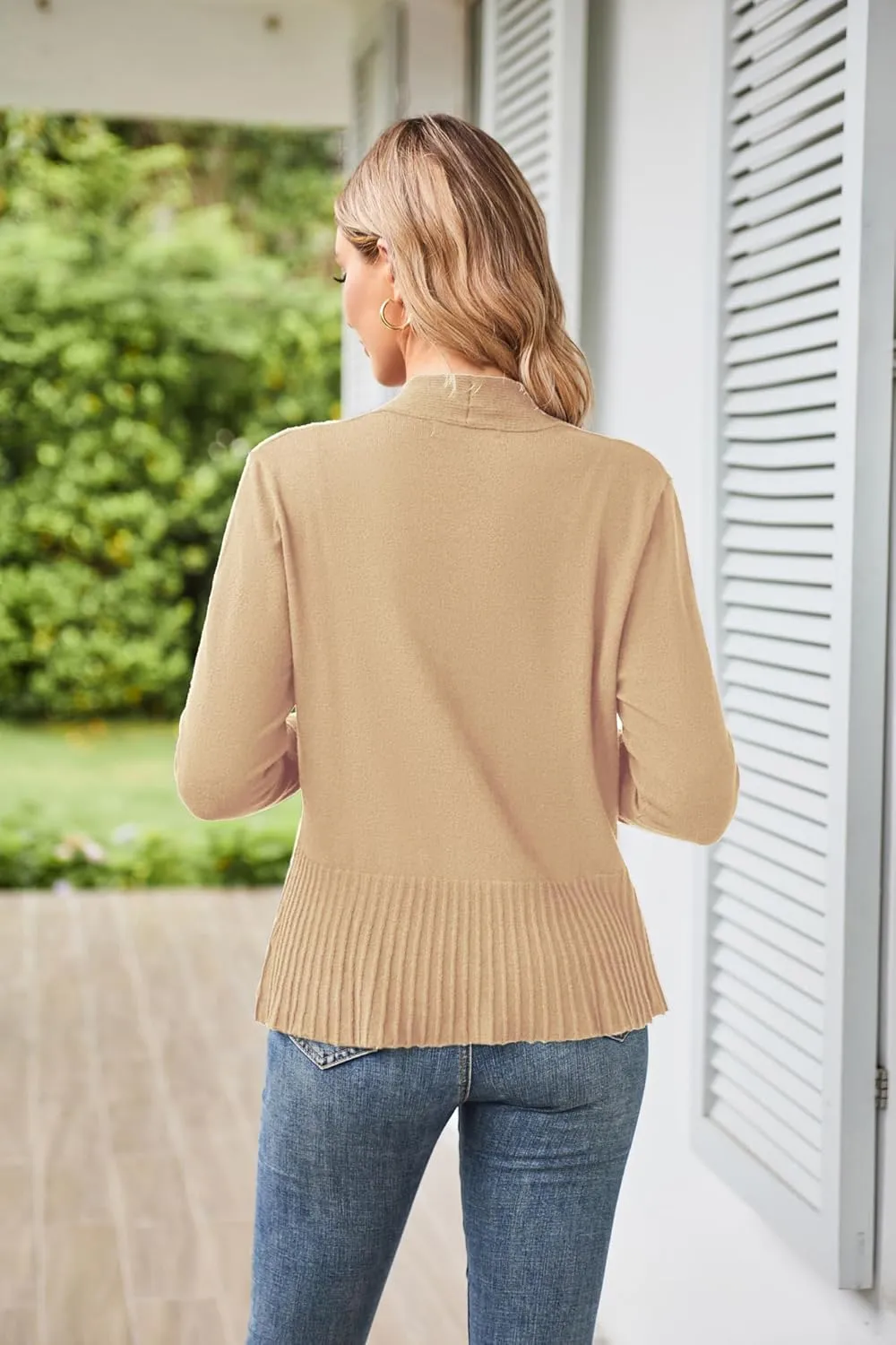 GRACE KARIN Women's Casual Draped Open Front Cropped Cardigan Long Sleeve Sweater Peplum Knit Outwear
