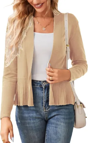 GRACE KARIN Women's Casual Draped Open Front Cropped Cardigan Long Sleeve Sweater Peplum Knit Outwear