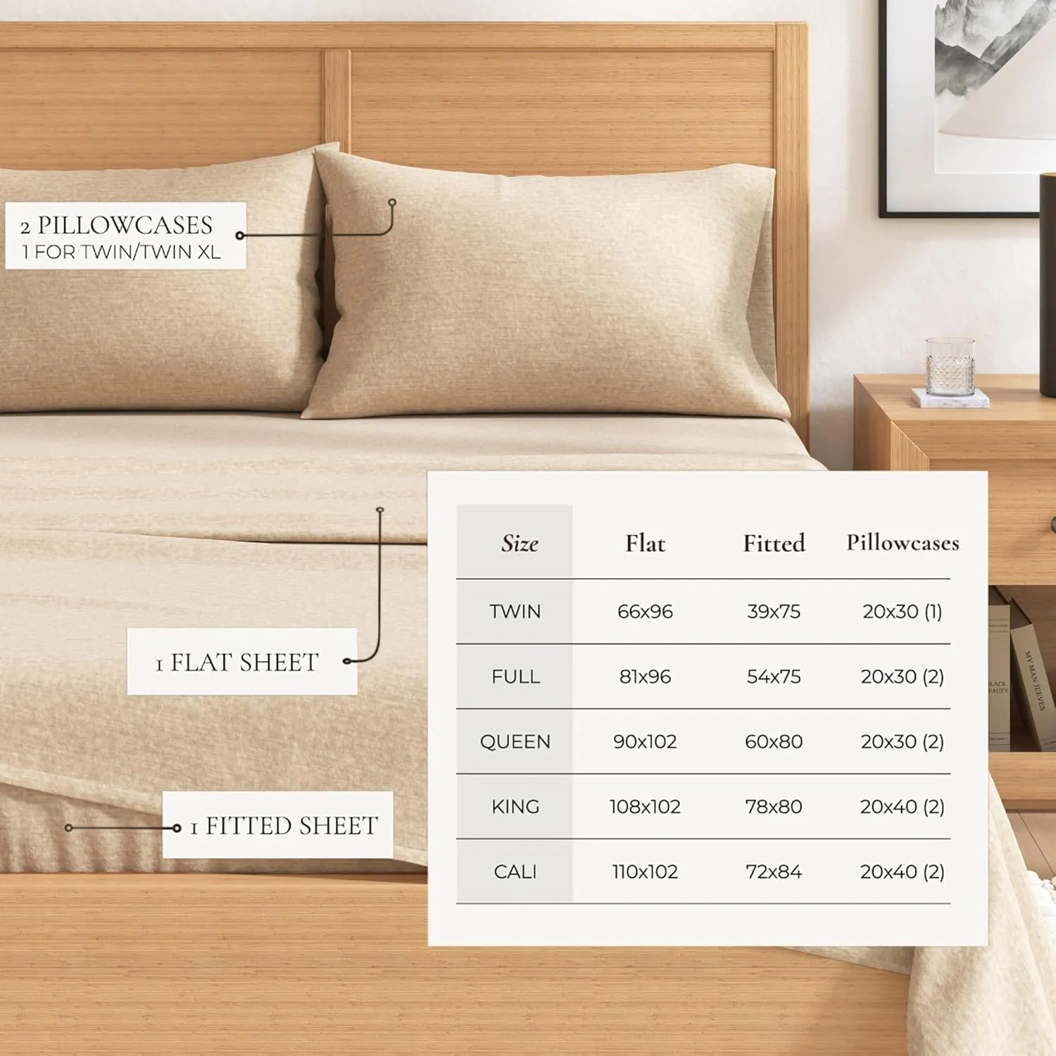 Great Bay Home Flannel Sheet Set Full Size - Heathered Cotton Blend, Double-Brushed, Winter Bed Sheets - Ultra-Soft, Cozy, 4-Piece Rustic Bedding Set (Heathered Sand)