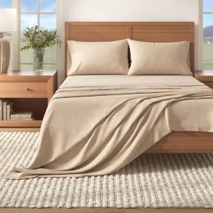 Great Bay Home Flannel Sheet Set Full Size - Heathered Cotton Blend, Double-Brushed, Winter Bed Sheets - Ultra-Soft, Cozy, 4-Piece Rustic Bedding Set (Heathered Sand)