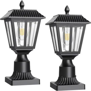 Greluna Solar Post Lamp Lights, 2 Pack 6000K Dusk to Dawn Solar Light with Pier Mount Base, Post Lights Outdoor Waterproof for Garden Yard Landscape Pole Pillar, Outside Decorative Lamp