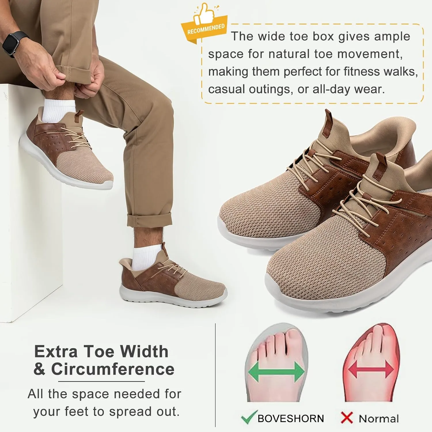 Hands Free Slip On Shoes for Men Walking Casual Sneaker Arch Support Memory Foam Mesh Light Cushioning Fashion Breathable Stylish Black White Tan Grey
