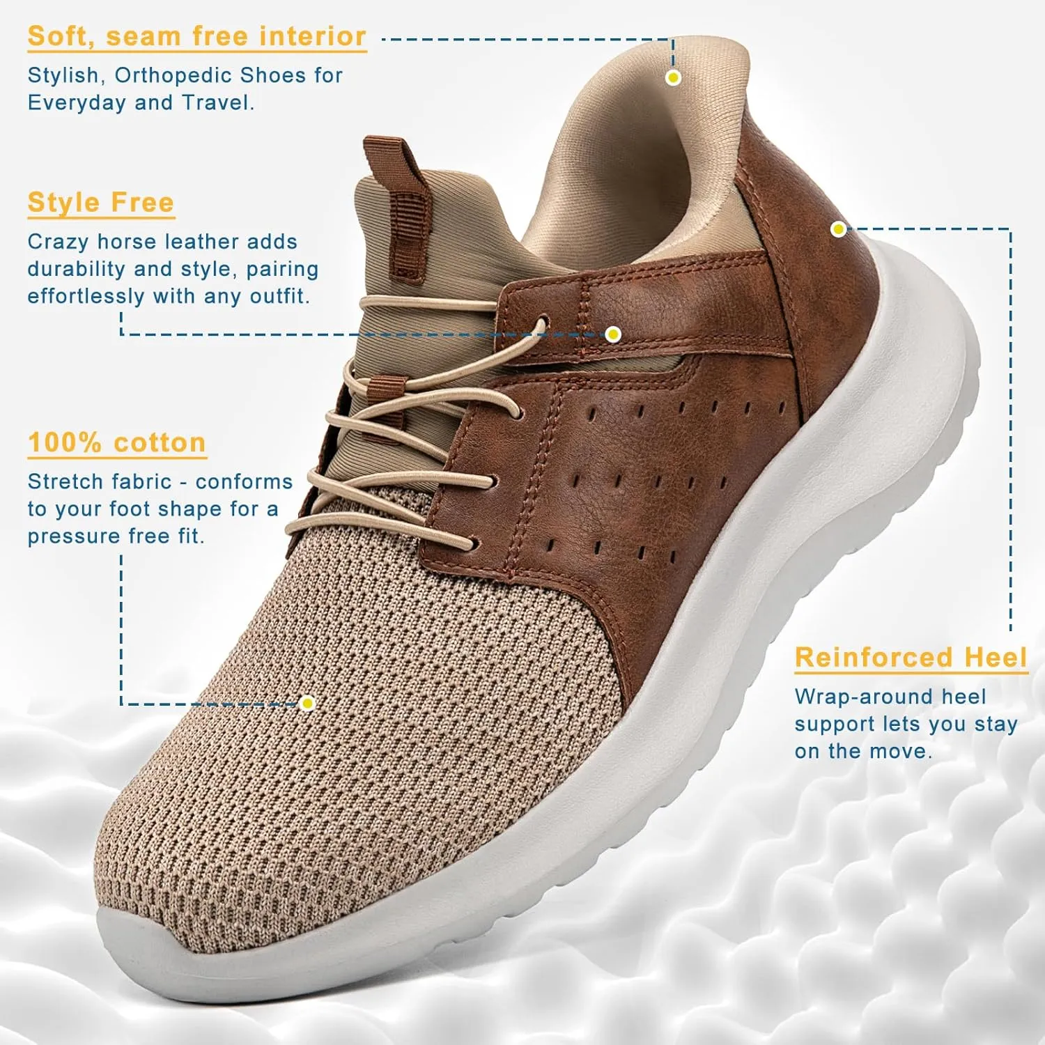 Hands Free Slip On Shoes for Men Walking Casual Sneaker Arch Support Memory Foam Mesh Light Cushioning Fashion Breathable Stylish Black White Tan Grey