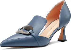 HDEUOLM Womens Mid Heel Pointed Toe Pumps Two-Piece Slip-on Prom Cute Summer 2.6 Inches Heels