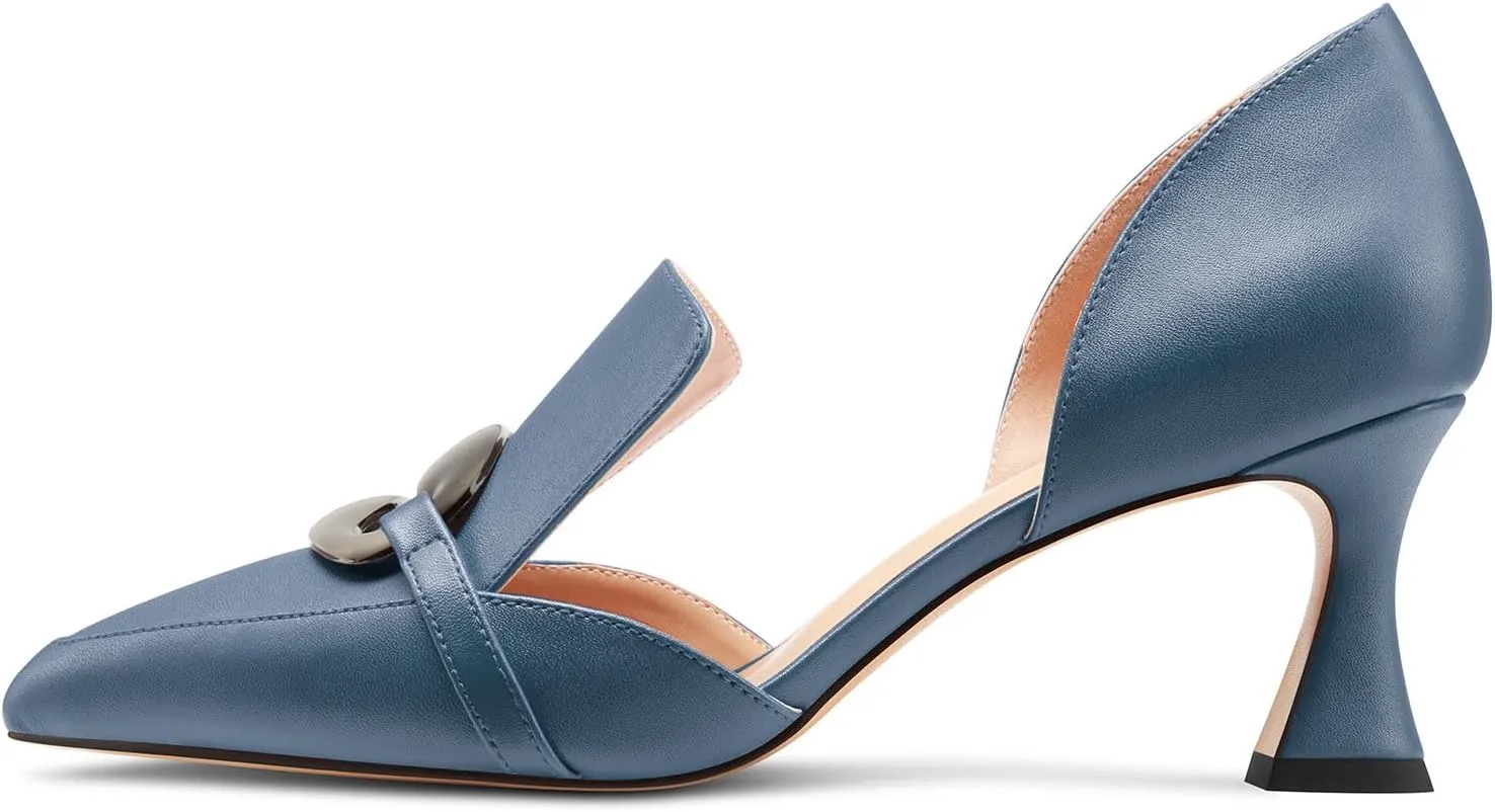 HDEUOLM Womens Mid Heel Pointed Toe Pumps Two-Piece Slip-on Prom Cute Summer 2.6 Inches Heels