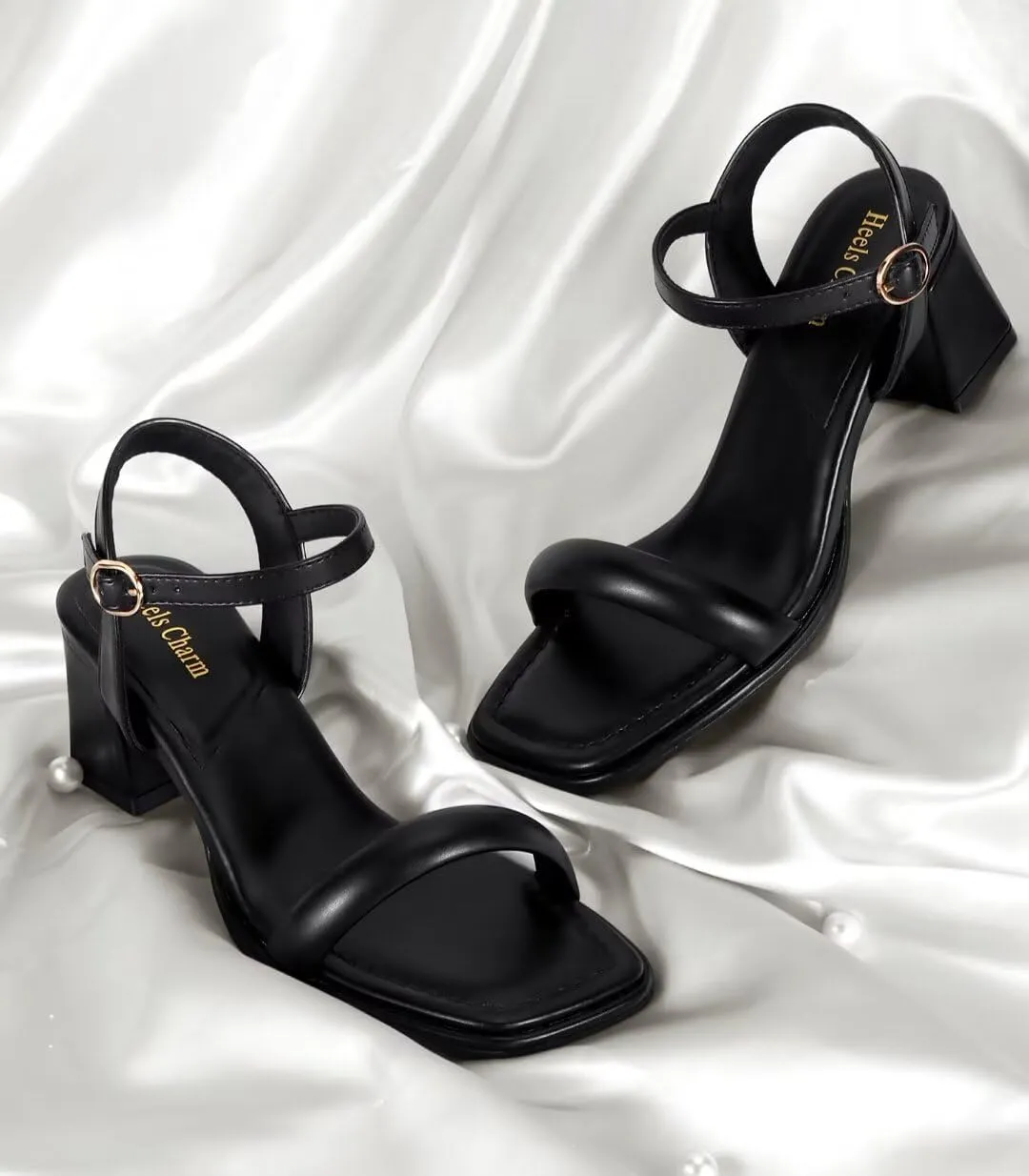 Heels Charm Women's Chunky Block Heeled Sandals 2.56 Inches Open Toe Ankle Strap Block High Heel Sandal Dress Dancing Sandals Daily Work Party Shoes