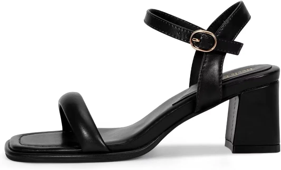 Heels Charm Women's Chunky Block Heeled Sandals 2.56 Inches Open Toe Ankle Strap Block High Heel Sandal Dress Dancing Sandals Daily Work Party Shoes