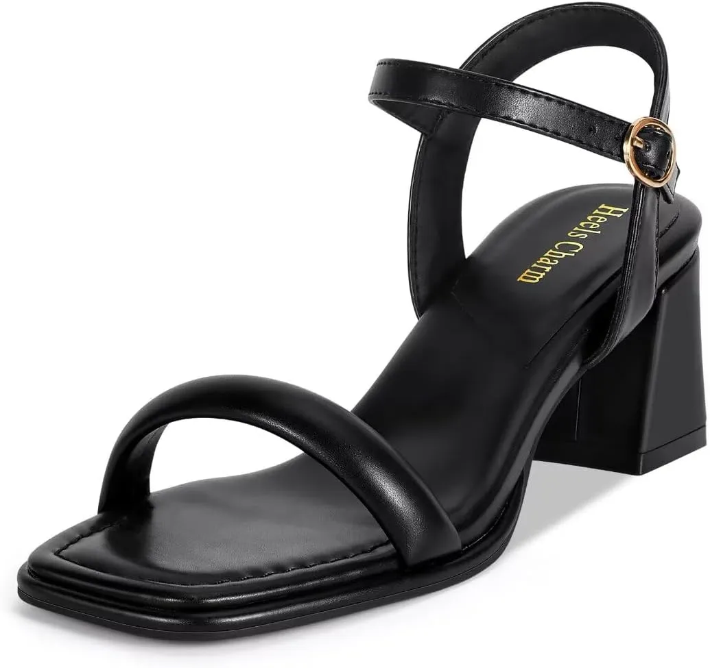 Heels Charm Women's Chunky Block Heeled Sandals 2.56 Inches Open Toe Ankle Strap Block High Heel Sandal Dress Dancing Sandals Daily Work Party Shoes