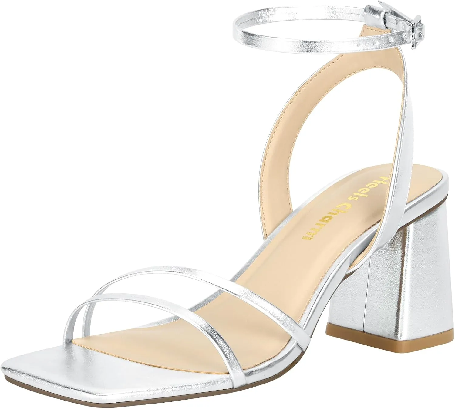 Heels Charm Women's Chunky Block Heeled Sandals 2.95 Inches Open Toe Ankle Strap Block High Heel Sandal Dress Dancing Chunky Sandals Daily Work Party Wedding Shoes
