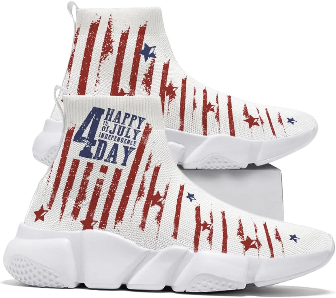 Hetios Men’s Graffiti Shoes July Fourth - Sock Sneakers Slip on Athletic Running Shoe Plus Size 7-15