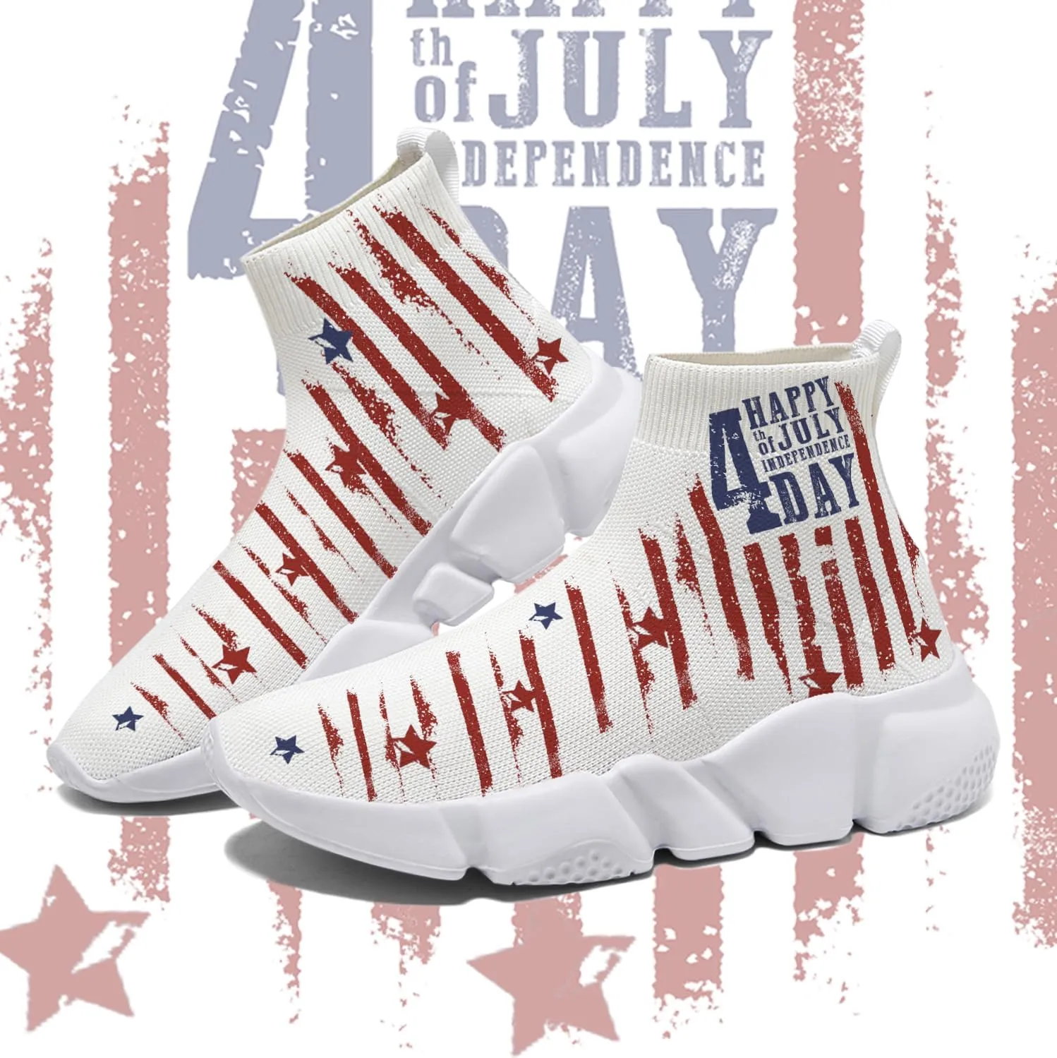 Hetios Men’s Graffiti Shoes July Fourth - Sock Sneakers Slip on Athletic Running Shoe Plus Size 7-15