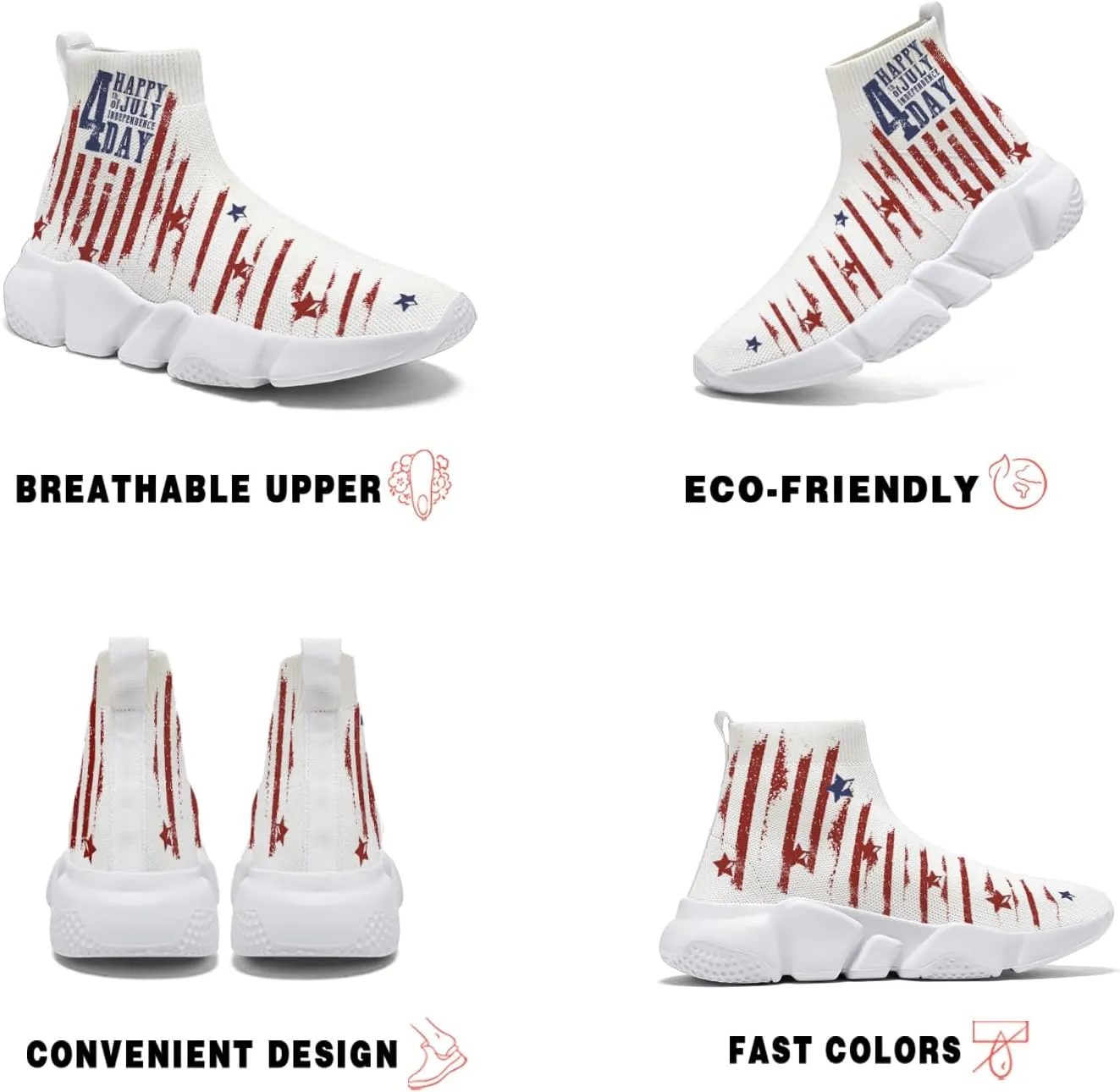 Hetios Men’s Graffiti Shoes July Fourth - Sock Sneakers Slip on Athletic Running Shoe Plus Size 7-15