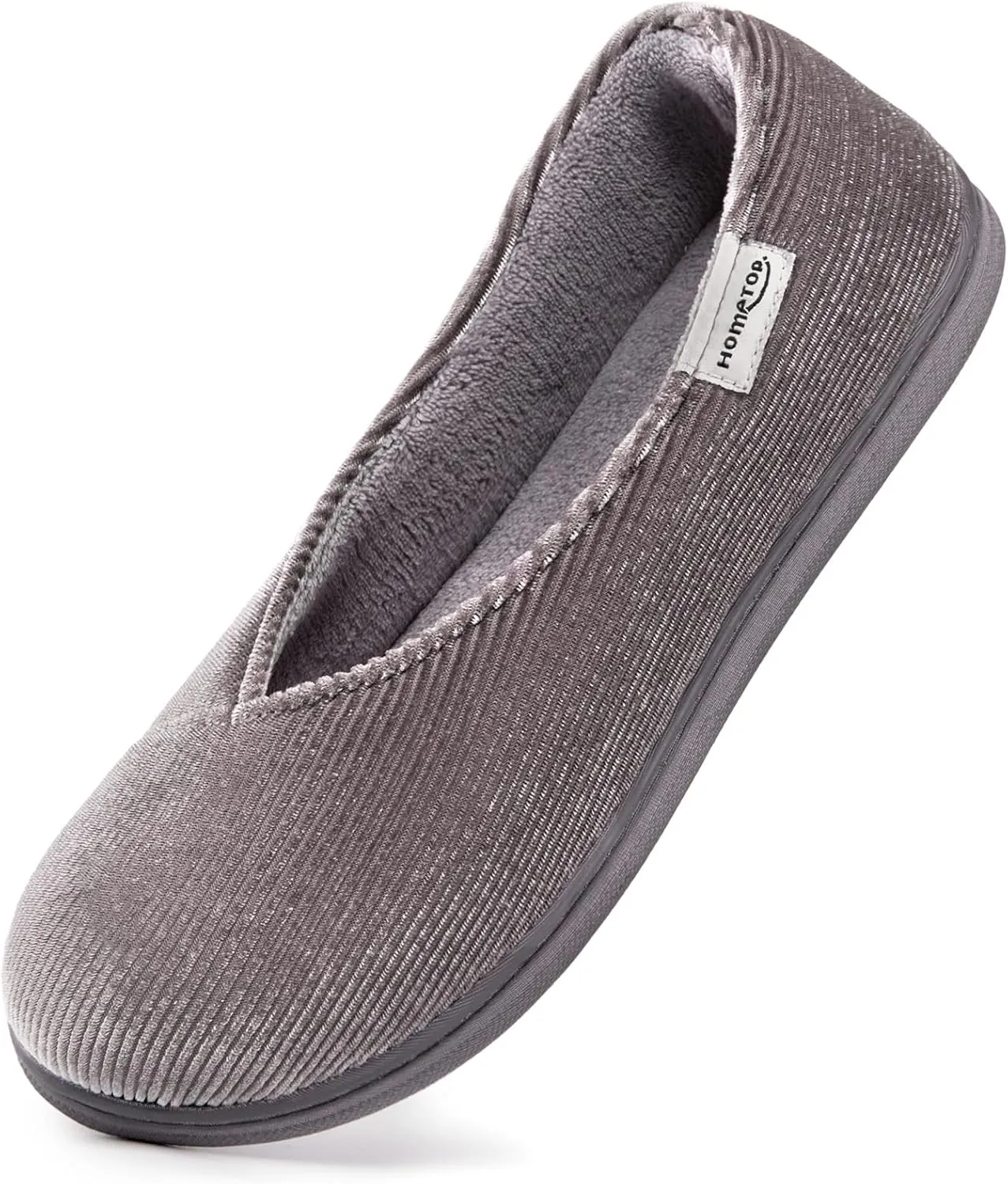 HomeTop Women's Cozy Corduroy Memory Foam Loafer Slippers, Closed Back House Shoes Indoor Outdoor with Coral Velvet Lining