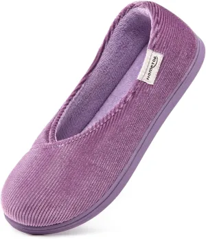 HomeTop Women's Cozy Corduroy Memory Foam Loafer Slippers, Closed Back House Shoes Indoor Outdoor with Coral Velvet Lining