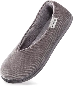 HomeTop Women's Cozy Corduroy Memory Foam Loafer Slippers, Closed Back House Shoes Indoor Outdoor with Coral Velvet Lining