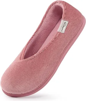 HomeTop Women's Cozy Corduroy Memory Foam Loafer Slippers, Closed Back House Shoes Indoor Outdoor with Coral Velvet Lining