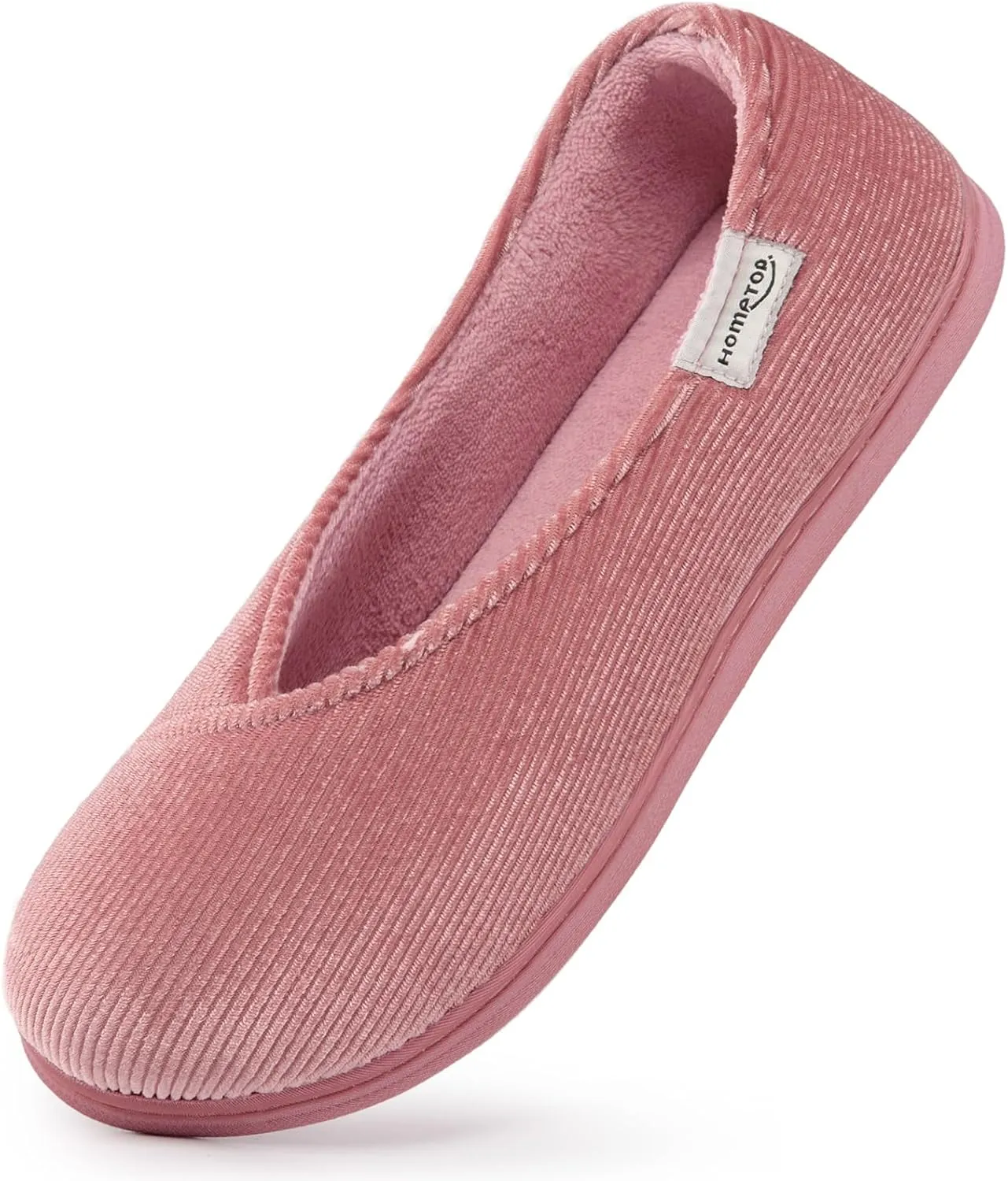HomeTop Women's Cozy Corduroy Memory Foam Loafer Slippers, Closed Back House Shoes Indoor Outdoor with Coral Velvet Lining