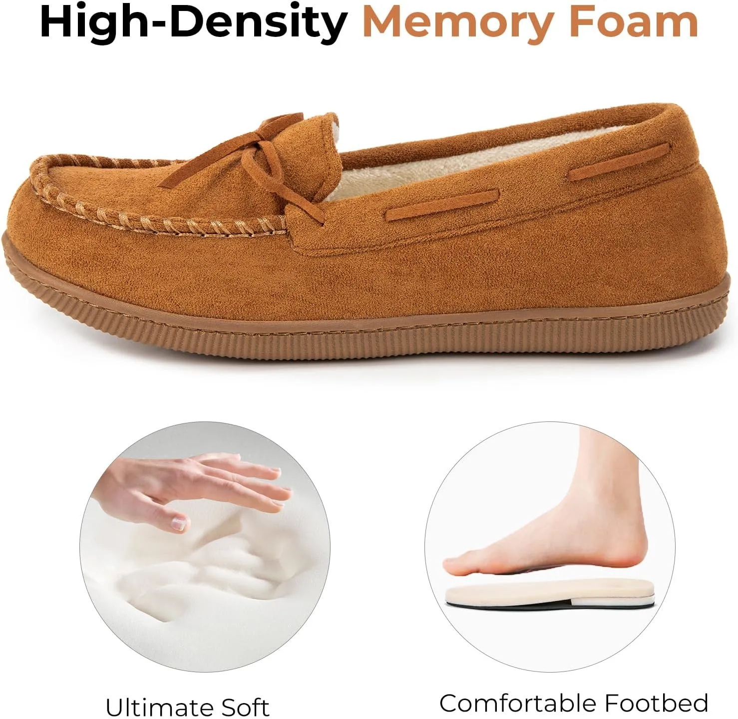 HomeTop Women's Moccasins House Slippers Indoor Outdoor Suede Faux Fur Rubber Sole Memory Foam House Shoes Sizes Breathable Microsuede Soft Home Slippers