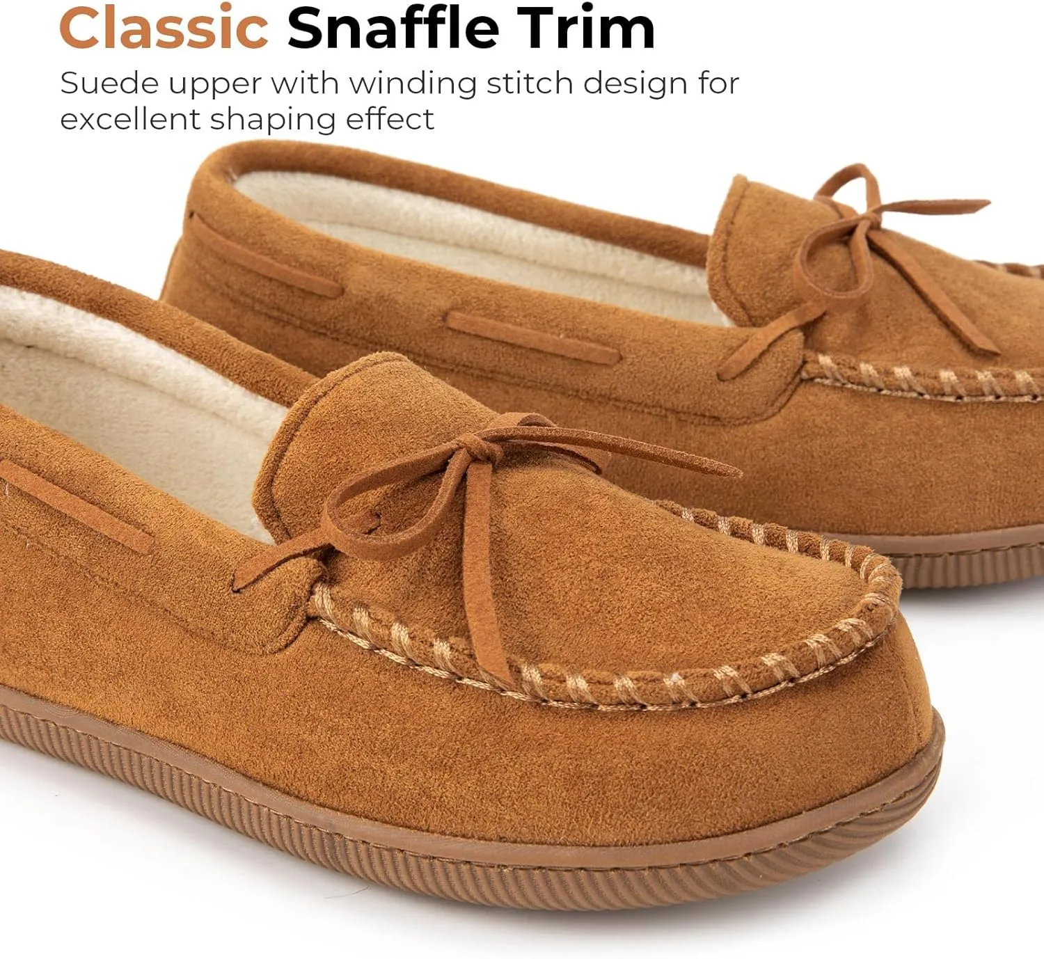 HomeTop Women's Moccasins House Slippers Indoor Outdoor Suede Faux Fur Rubber Sole Memory Foam House Shoes Sizes Breathable Microsuede Soft Home Slippers