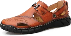 Honeystore Men's Athletic Leather Hollow Slip-on Sandals Casual Shoes Plus Size