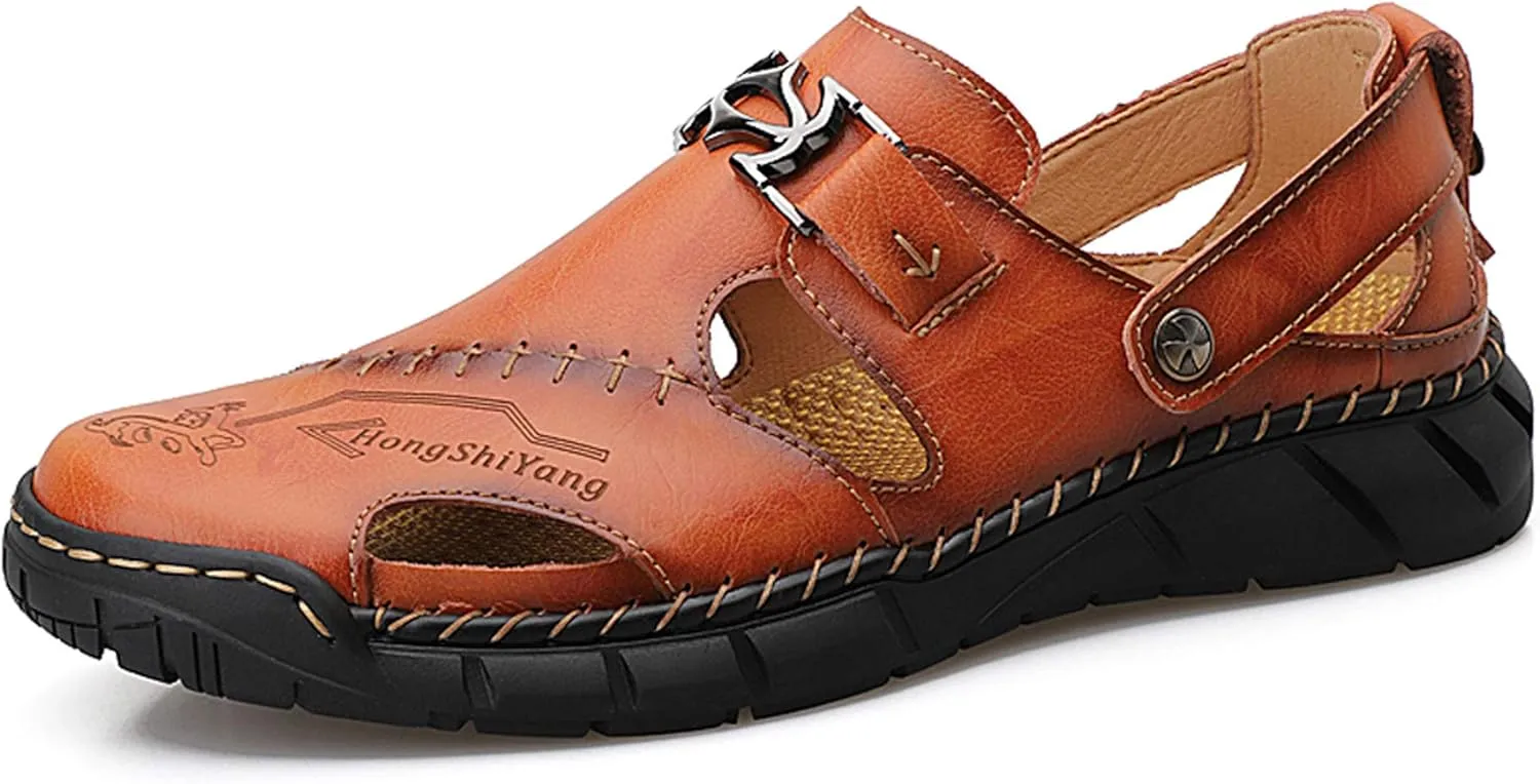Honeystore Men's Athletic Leather Hollow Slip-on Sandals Casual Shoes Plus Size