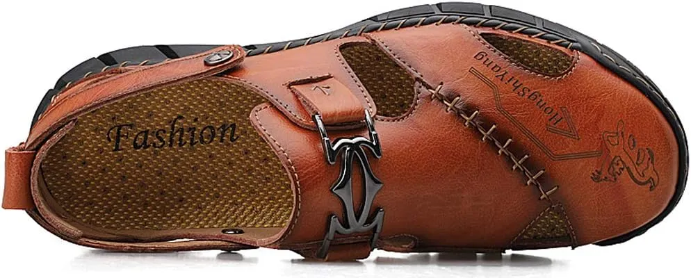 Honeystore Men's Athletic Leather Hollow Slip-on Sandals Casual Shoes Plus Size