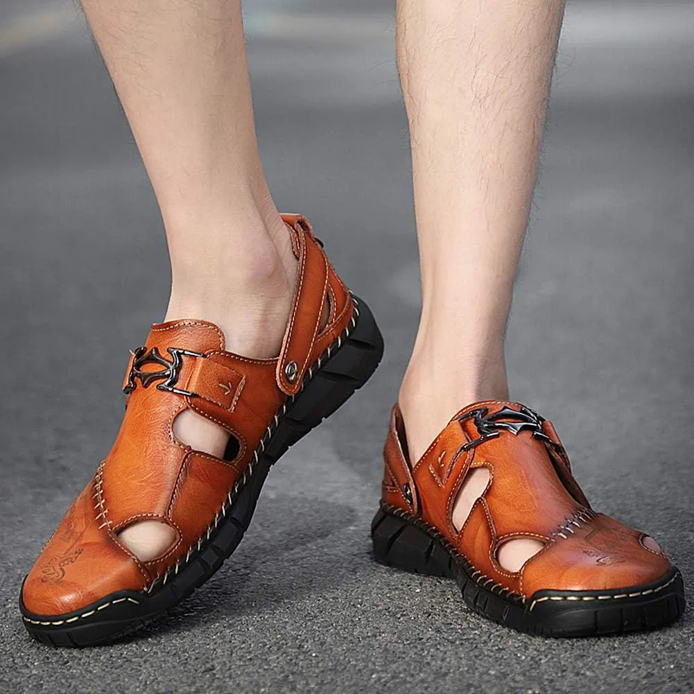 Honeystore Men's Athletic Leather Hollow Slip-on Sandals Casual Shoes Plus Size