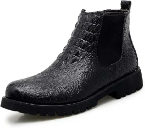 HOOENG Chelsea Boots for Men Crocodile Print Elastic Bandage Cowhide Leather Waterproof Slip on Wearable Non Slip Casual (Color : Black, Size : 10)