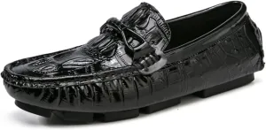 HOOENG Smoking Loafer Driving Moccasins for Men Slip On Faux Crocodile Print Slip Resistant Driving Loafers Leather Resistant Flexible Anti-Slip Driving