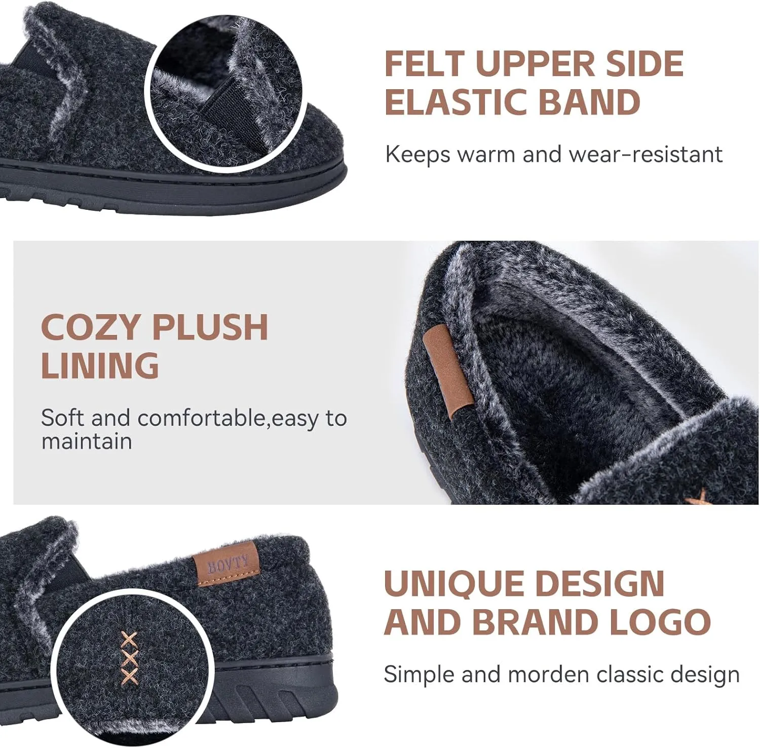 House Slippers for Men Moccasins - Memory Foam Indoor Outdoor Slip-on Loafers with Warm Soft Wool