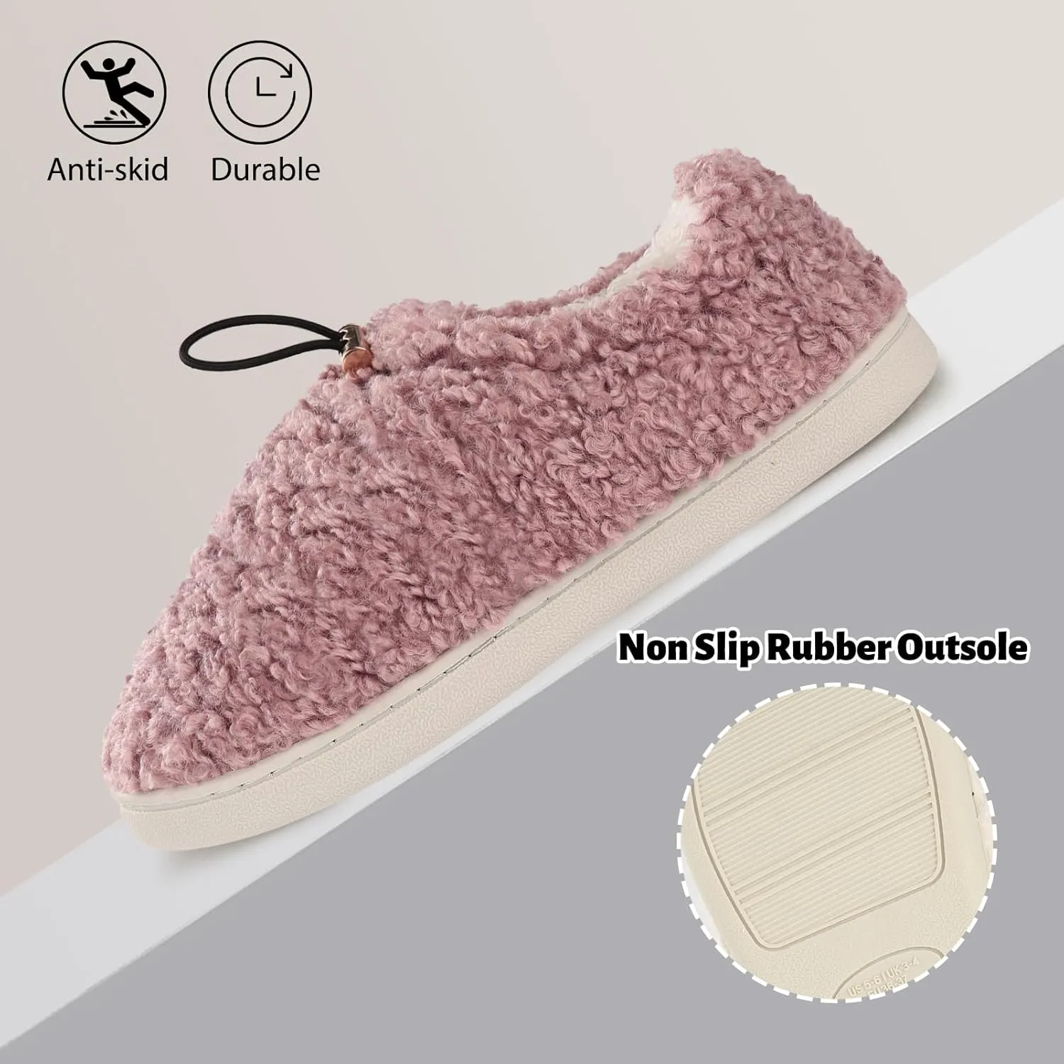 Ibeauti Womens Slippers Memory Foam Fuzzy Loafer Slippers for Indoor Outdoor House Shoes with Drawstring