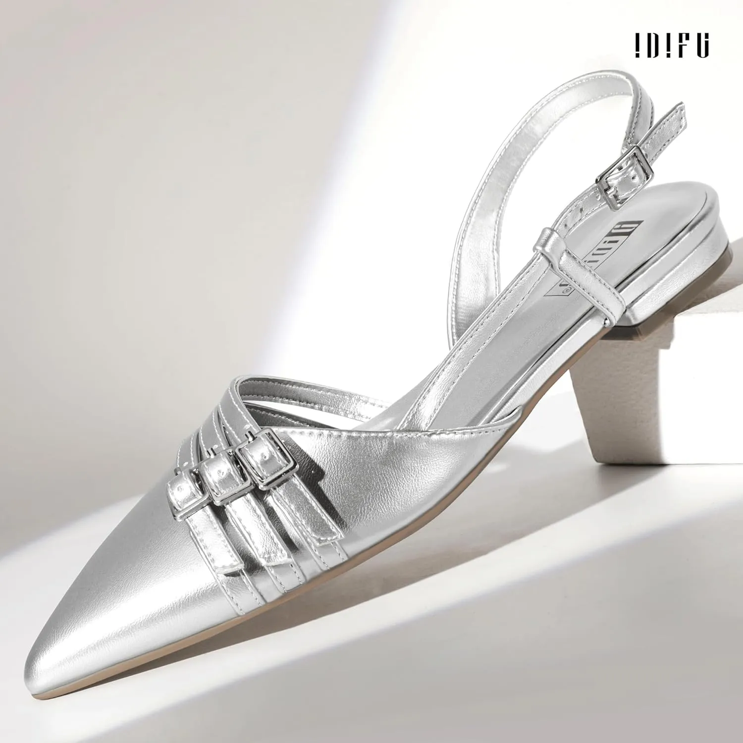 IDIFU Slingback Flats for Women Pointed Toe Ballet Flats Shoes Women Dressy Comfortable Casual Flat Dress Shoes for Women Office Work Wedding Bridal Cute Fashion Slip on Buckle Flats