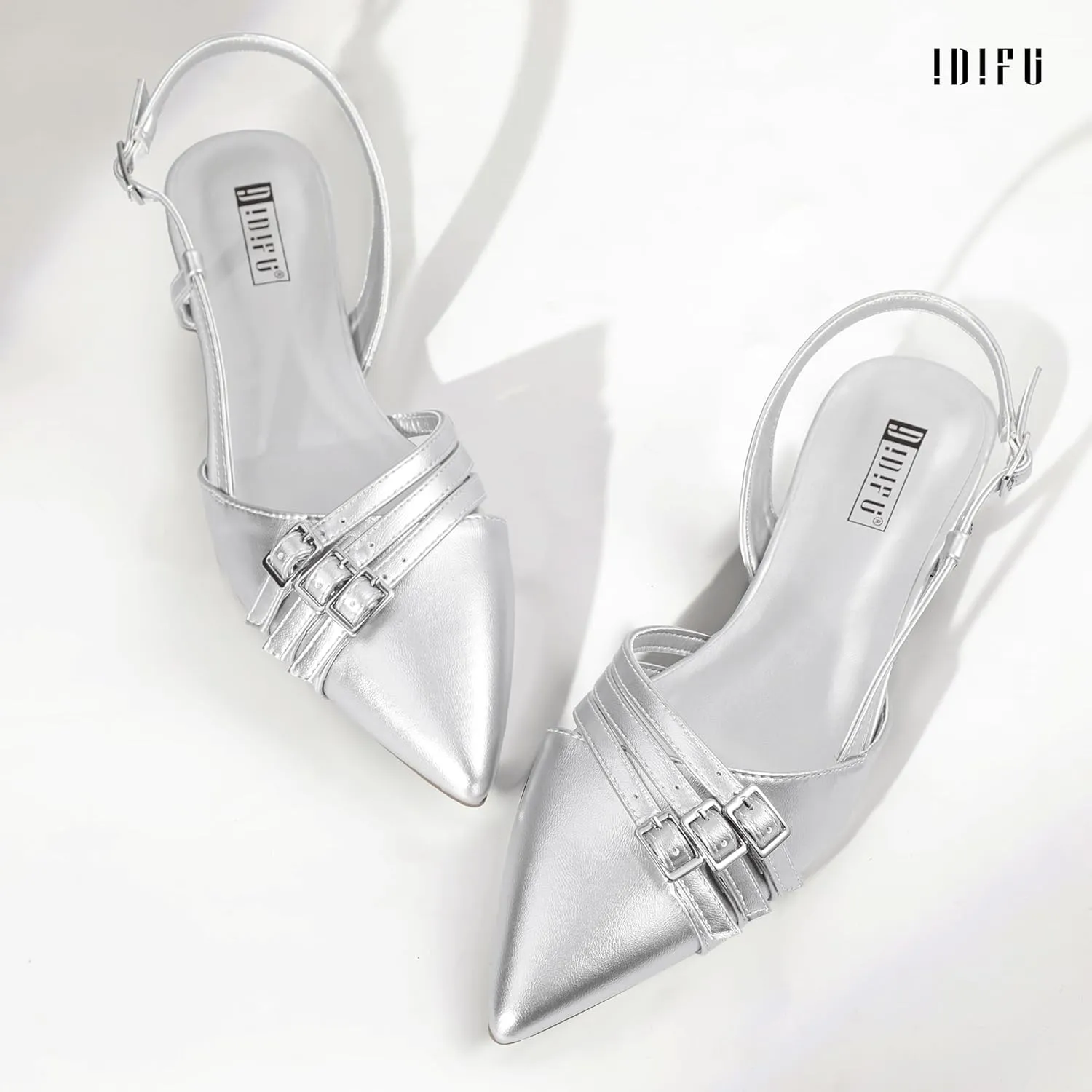 IDIFU Slingback Flats for Women Pointed Toe Ballet Flats Shoes Women Dressy Comfortable Casual Flat Dress Shoes for Women Office Work Wedding Bridal Cute Fashion Slip on Buckle Flats