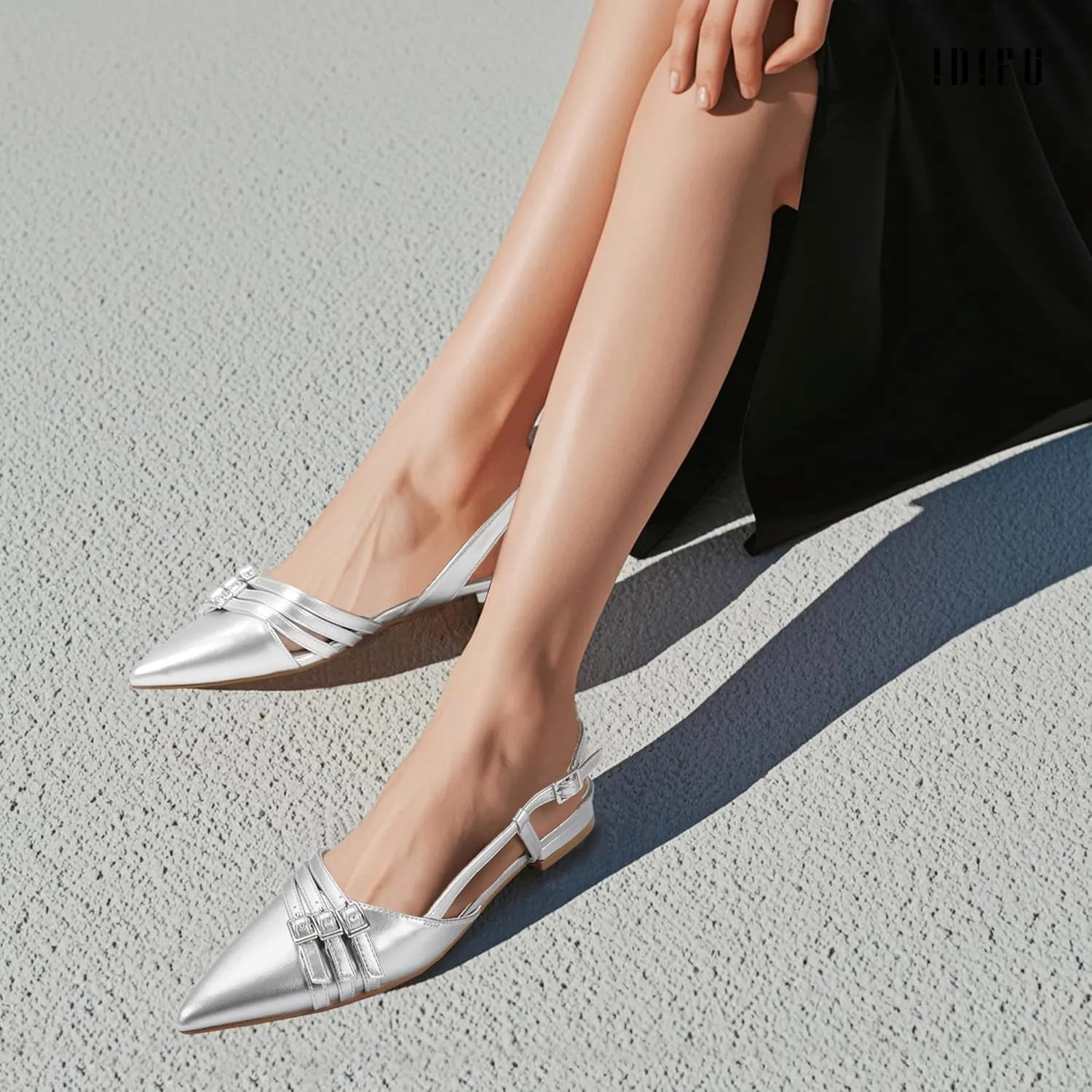 IDIFU Slingback Flats for Women Pointed Toe Ballet Flats Shoes Women Dressy Comfortable Casual Flat Dress Shoes for Women Office Work Wedding Bridal Cute Fashion Slip on Buckle Flats