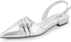 IDIFU Slingback Flats for Women Pointed Toe Ballet Flats Shoes Women Dressy Comfortable Casual Flat Dress Shoes for Women Office Work Wedding Bridal Cute Fashion Slip on Buckle Flats