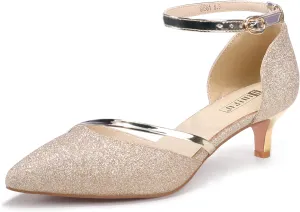 IDIFU Women IN2 Maxine Low Kitten Heels Dress Pumps Wedding Evening Formal Elegant Closed Toe Shoes for Women Bride