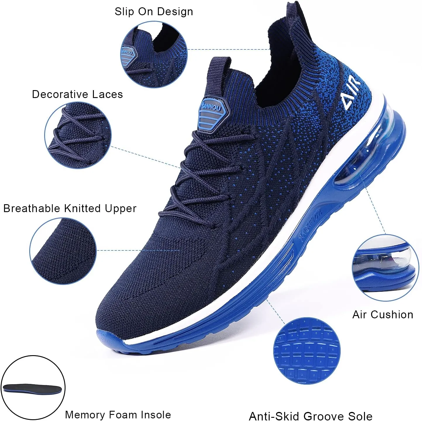 IIV Mens Air Running Shoes Casual Tennis Walking Athletic Gym Fashion Lightweight Slip On Sneakers