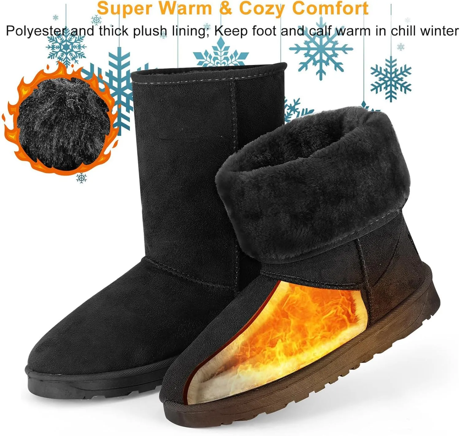 iMounTEK Winter Boots for Women Faux Suede Water Resistant Snow Boots Mid Calf Boots Ankle Boots Women's Winter Snow Boots with Warm Fur Lined Comfort Short Booties
