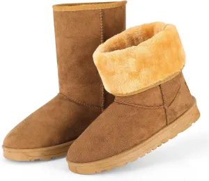 iMounTEK Winter Boots for Women Faux Suede Water Resistant Snow Boots Mid Calf Boots Ankle Boots Women's Winter Snow Boots with Warm Fur Lined Comfort Short Booties