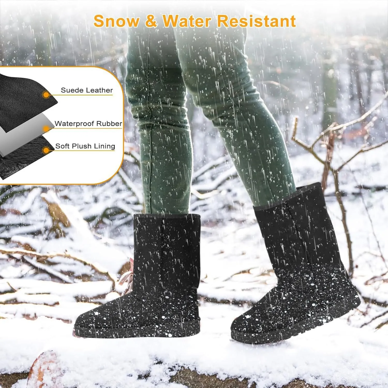 iMounTEK Winter Boots for Women Faux Suede Water Resistant Snow Boots Mid Calf Boots Ankle Boots Women's Winter Snow Boots with Warm Fur Lined Comfort Short Booties