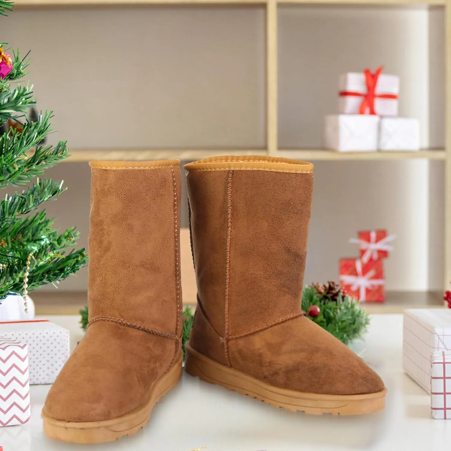 iMounTEK Winter Boots for Women Faux Suede Water Resistant Snow Boots Mid Calf Boots Ankle Boots Women's Winter Snow Boots with Warm Fur Lined Comfort Short Booties