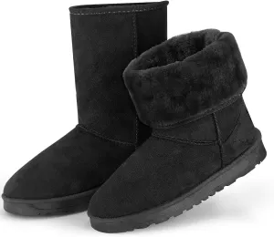 iMounTEK Winter Boots for Women Faux Suede Water Resistant Snow Boots Mid Calf Boots Ankle Boots Women's Winter Snow Boots with Warm Fur Lined Comfort Short Booties