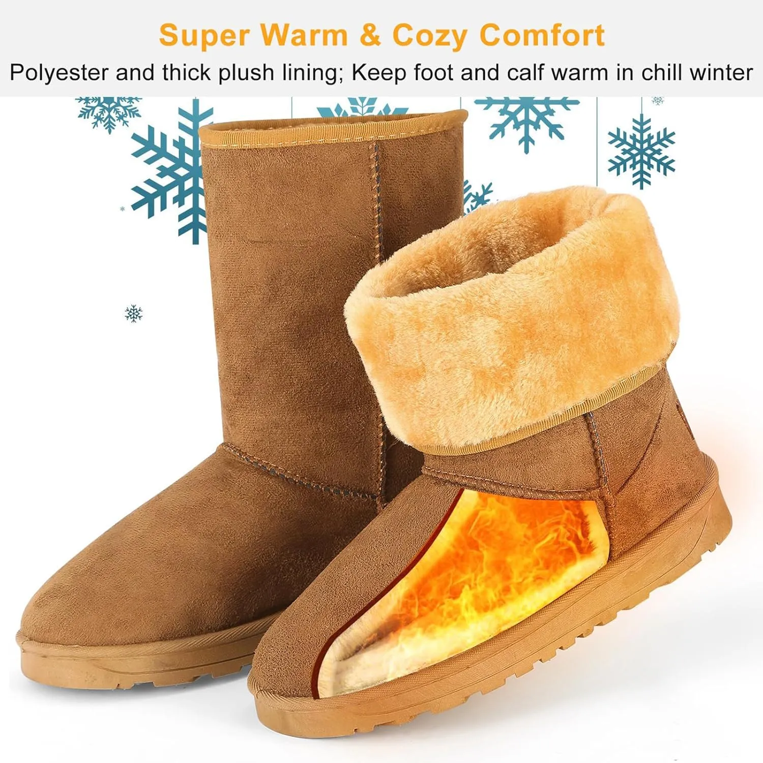 iMounTEK Winter Boots for Women Faux Suede Water Resistant Snow Boots Mid Calf Boots Ankle Boots Women's Winter Snow Boots with Warm Fur Lined Comfort Short Booties