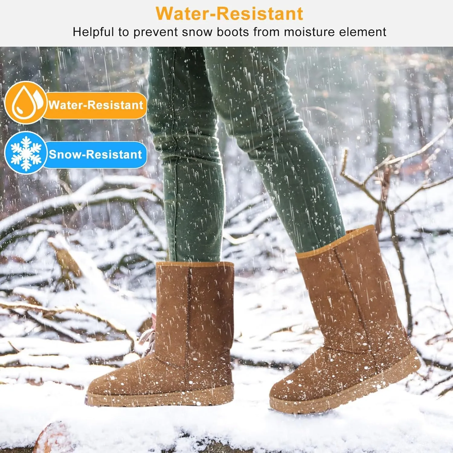 iMounTEK Winter Boots for Women Faux Suede Water Resistant Snow Boots Mid Calf Boots Ankle Boots Women's Winter Snow Boots with Warm Fur Lined Comfort Short Booties