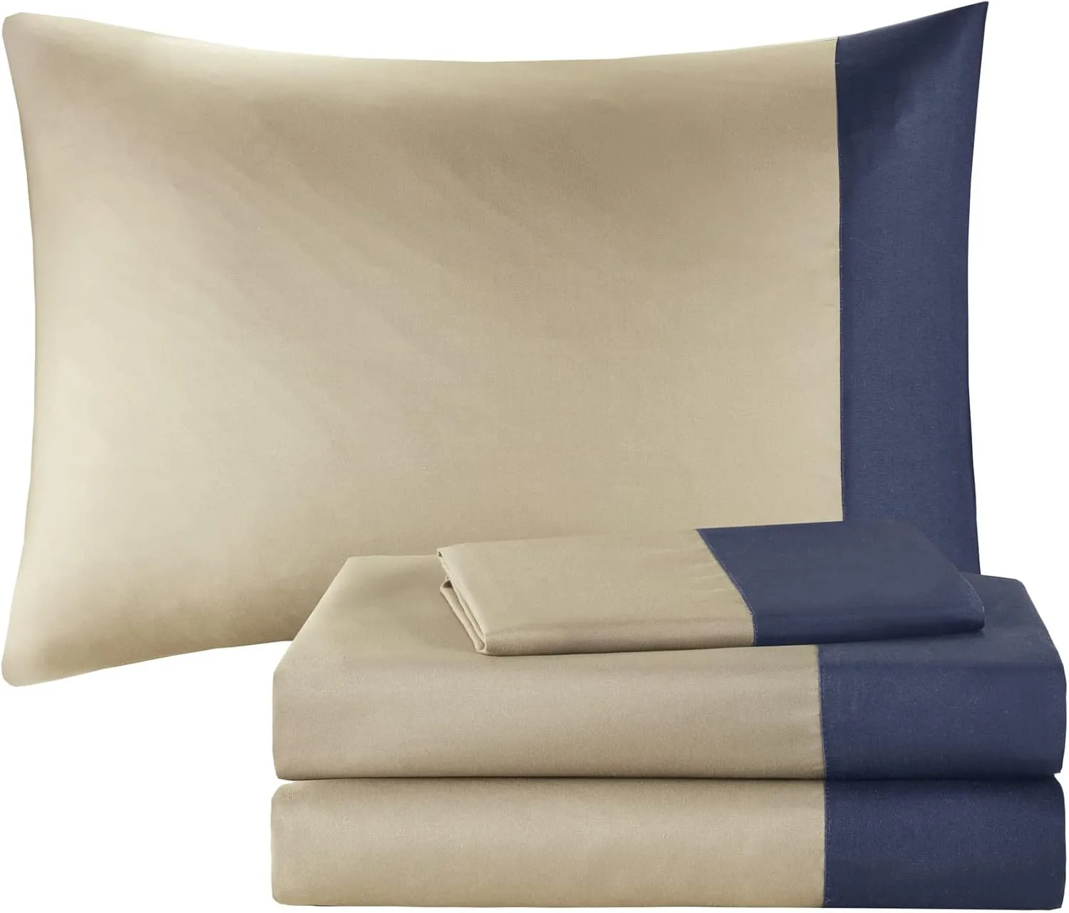 Intelligent Design Robbie Cozy Comforter Set Bed in A Bag, Modern Casual All Season Bedding Set, Matching Sham, Decorative Pillow, Navy/Tan, Full, 9 Piece