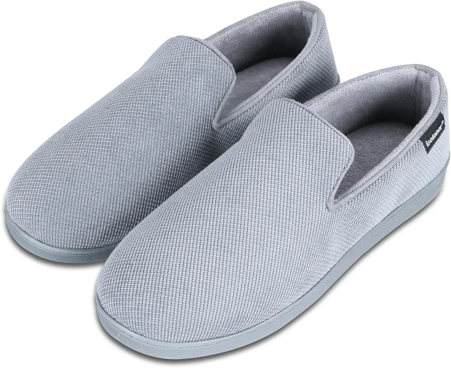 isotoner Men's Diamond Corduroy Slippers-Gel Memory Foam Moccasin, Washable, Moisture-Wicking Lining